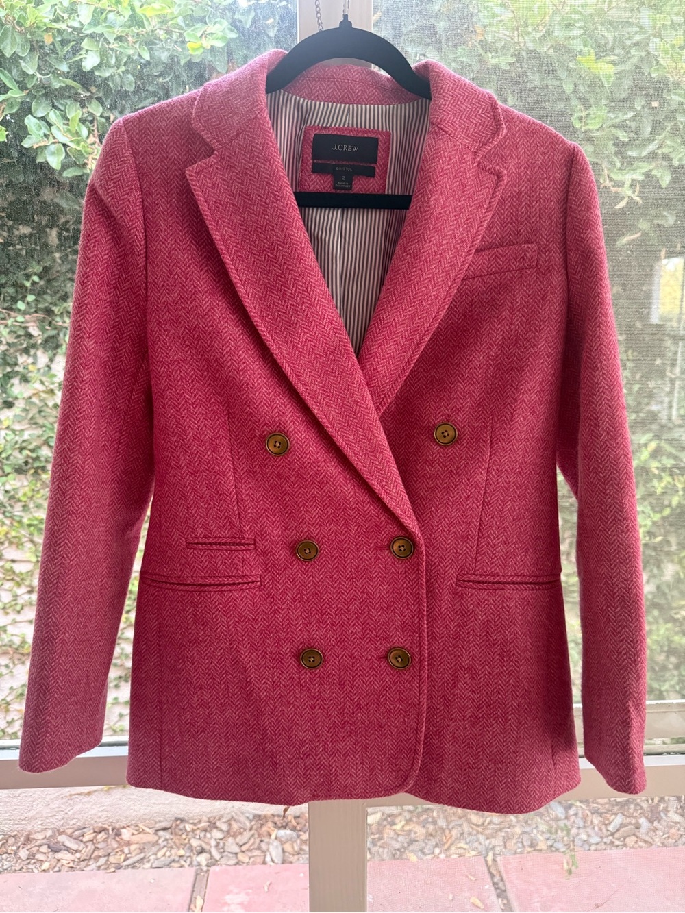 NWOT J.Crew Bristol Blazer Herringbone Wool Double Breasted Jacket Pink
